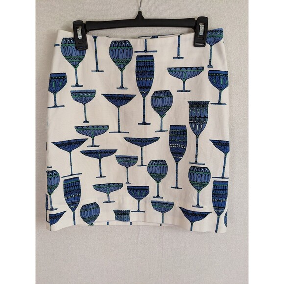NWT Talbots Skirt A- Line Martini Wine Glass White Blue Women's Size 4 - Picture 3 of 9